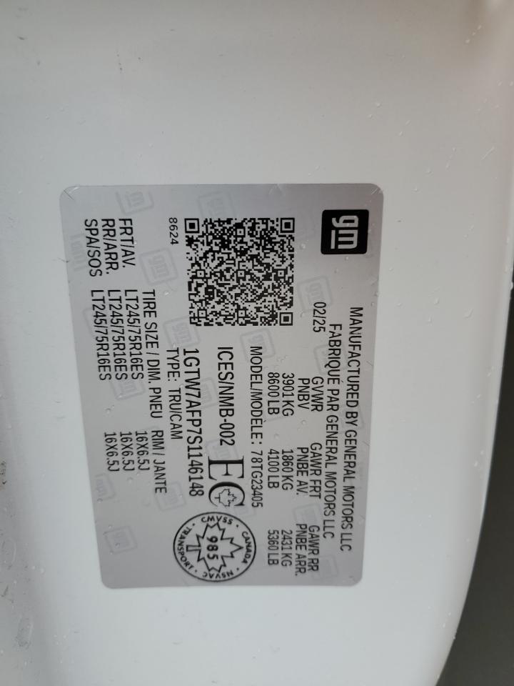 2025 GMC Savana G2500 VIN: 1GTW7AFP7S1146148 Lot: 91682525