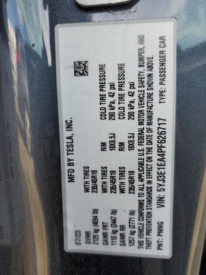 2023 Tesla Model 3 VIN: 5YJ3E1EA4PF626717 Lot: 93359925