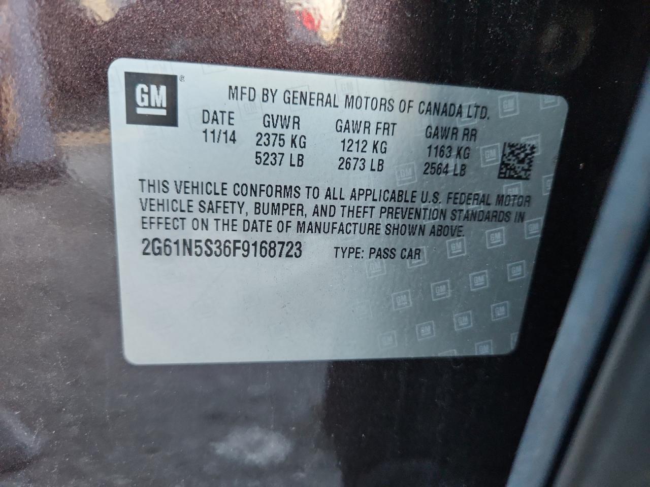 2015 Cadillac Xts Luxury Collection VIN: 2G61N5S36F9168723 Lot: 93538225