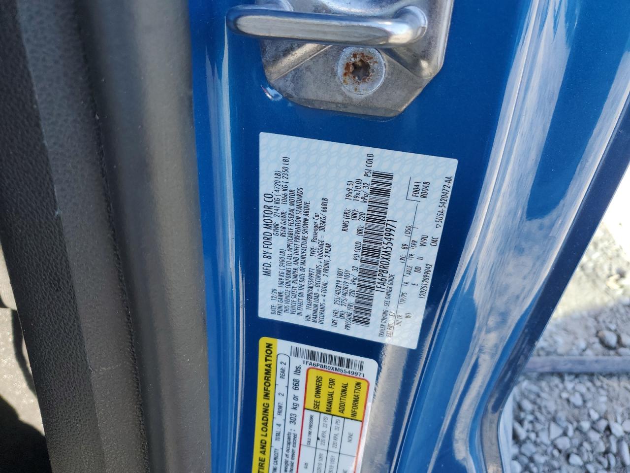 2021 Ford Mustang Mach I VIN: 1FA6P8R0XM5549971 Lot: 91447205