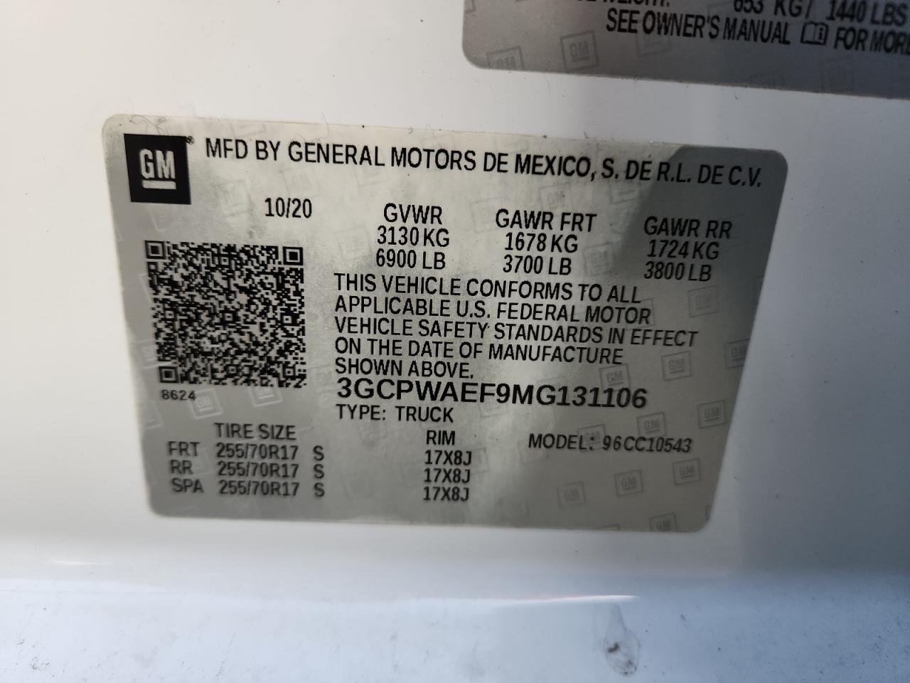 2021 Chevrolet Silverado C1500 VIN: 3GCPWAEF9MG131106 Lot: 93244355