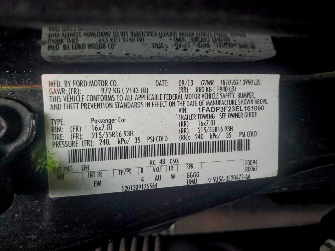 2014 Ford Focus Se VIN: 1FADP3F23EL161090 Lot: 94566855