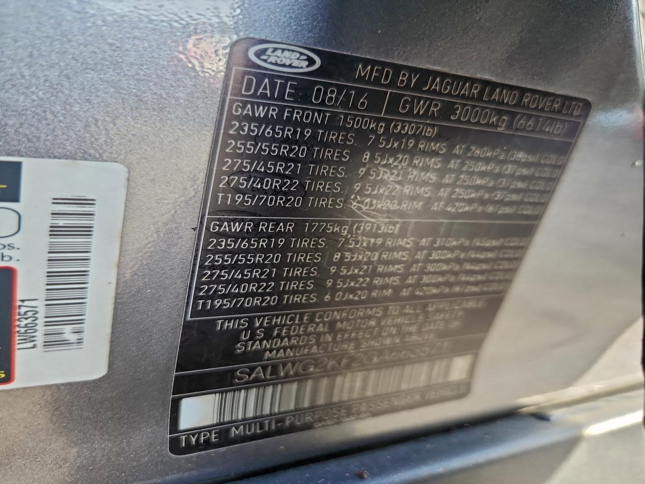 2016 Land Rover Range Rover Sport Se VIN: SALWG2KF2GA663571 Lot: 94385815