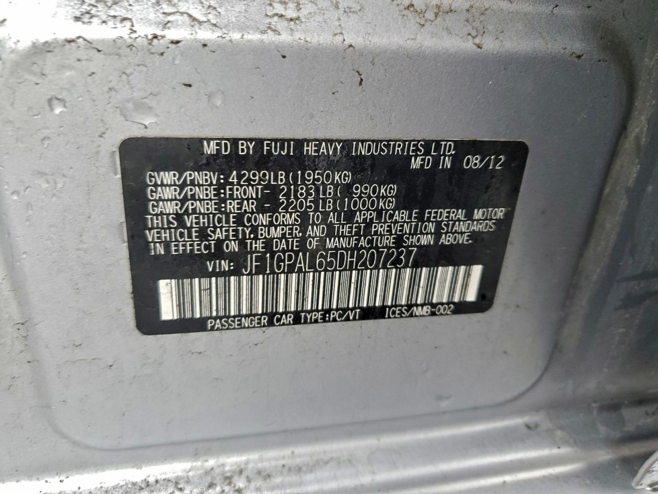 2013 Subaru Impreza Sport Premium VIN: JF1GPAL65DH207237 Lot: 94440325