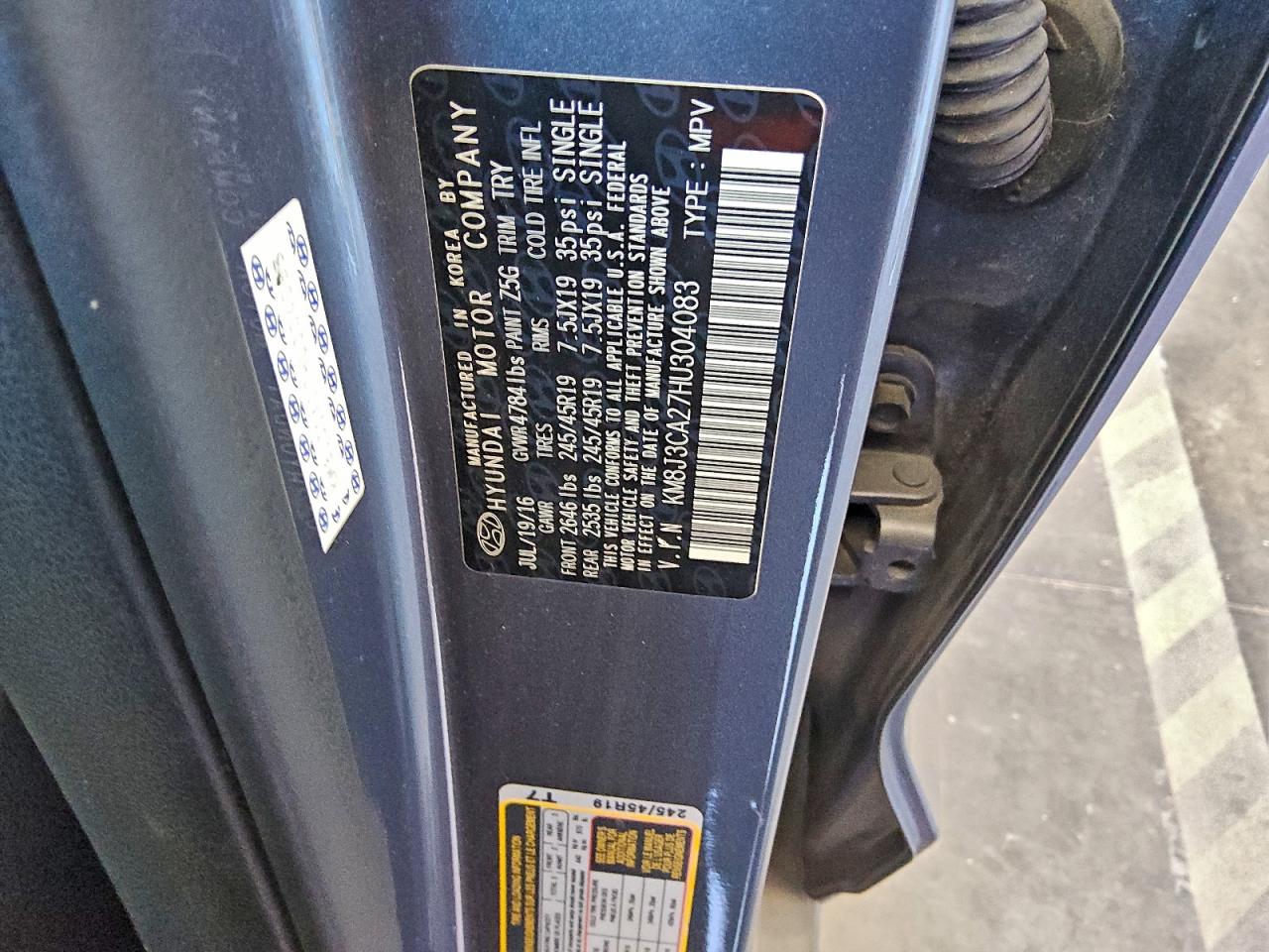 2017 Hyundai Tucson Limited VIN: KM8J3CA27HU304083 Lot: 91525045