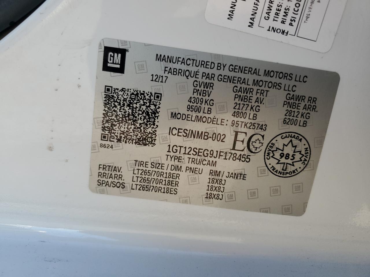 2018 GMC Sierra K2500 Sle VIN: 1GT12SEG9JF178455 Lot: 91711955