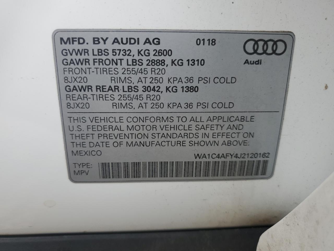 2018 Audi Sq5 Prestige VIN: WA1C4AFY4J2120162 Lot: 90411415