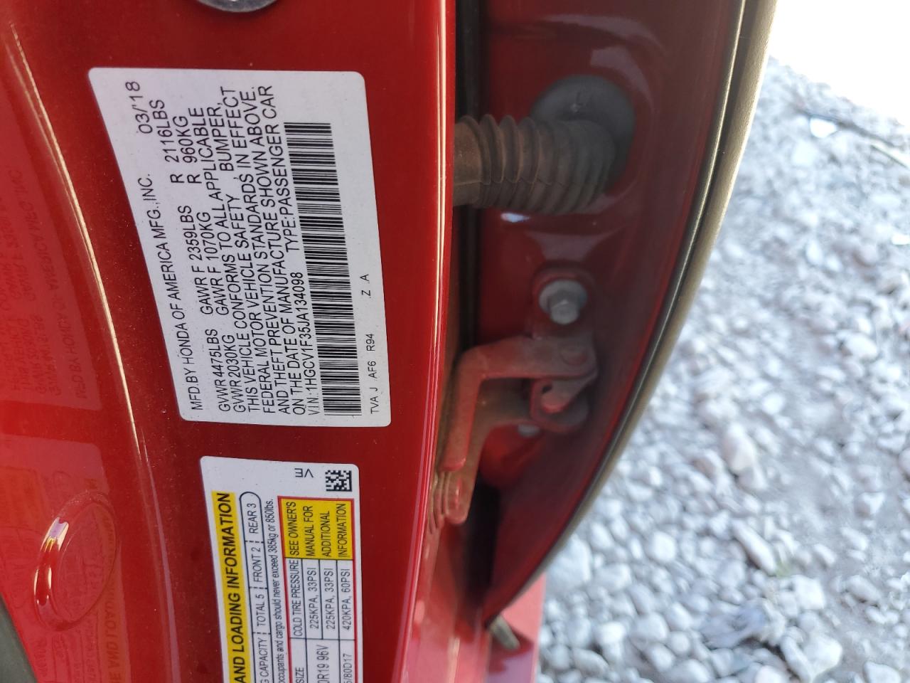 2018 Honda Accord Sport VIN: 1HGCV1F35JA134098 Lot: 92656115