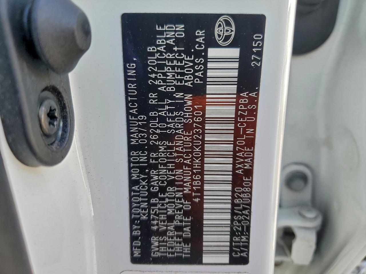 2019 Toyota Camry Xse VIN: 4T1B61HK0KU237601 Lot: 94014095