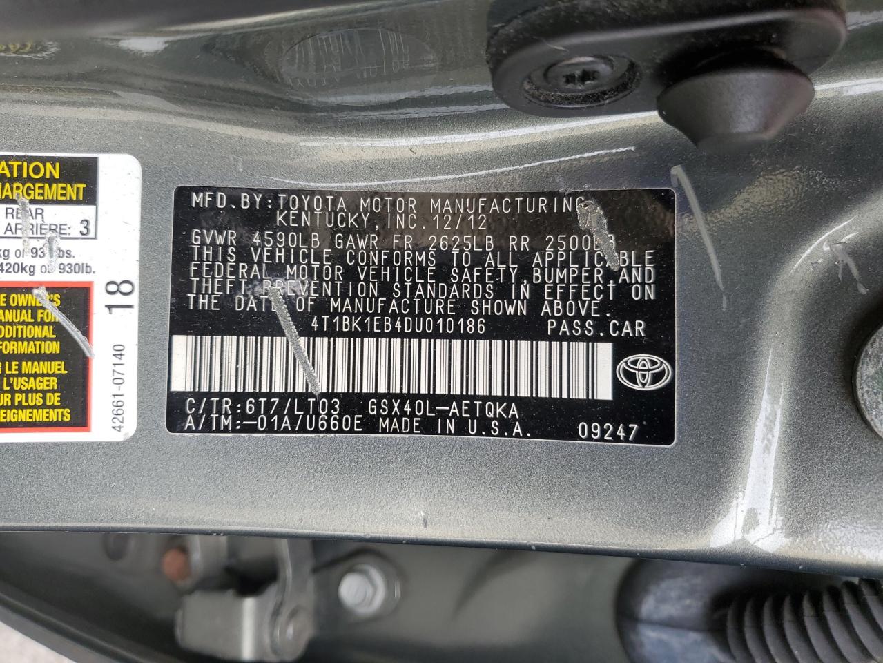 2013 Toyota Avalon Base VIN: 4T1BK1EB4DU010186 Lot: 92736865