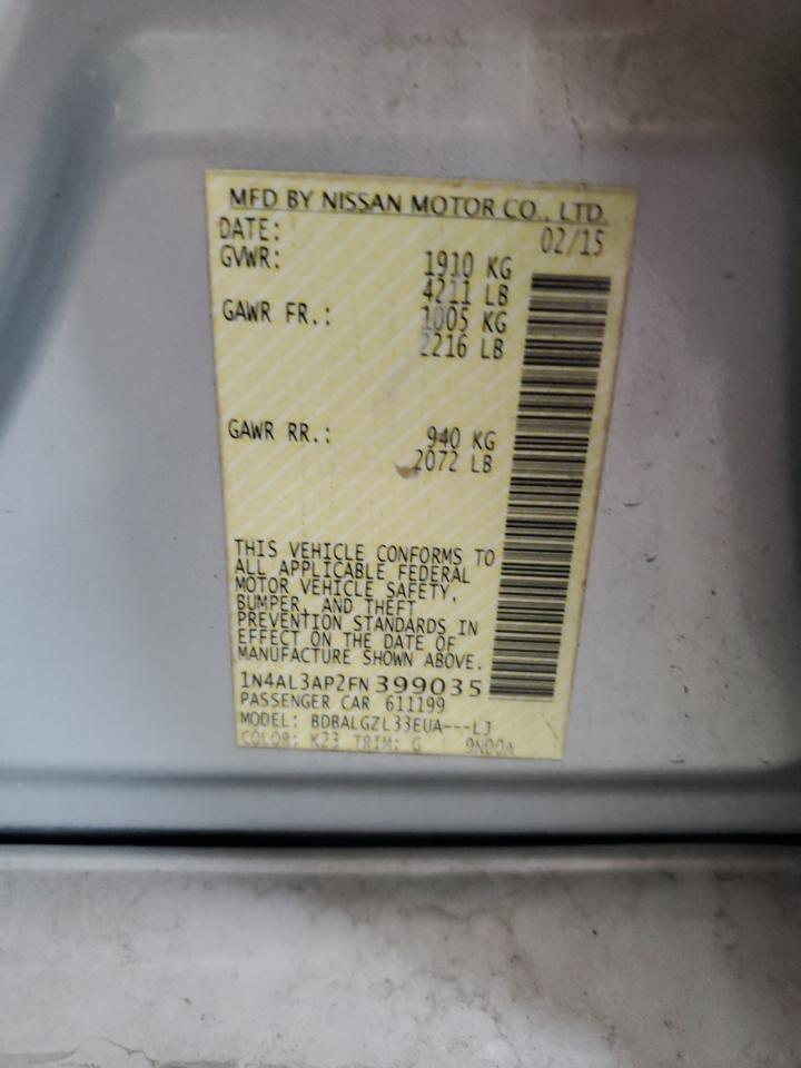 2015 Nissan Altima 2.5 VIN: 1N4AL3AP2FN399035 Lot: 92928815