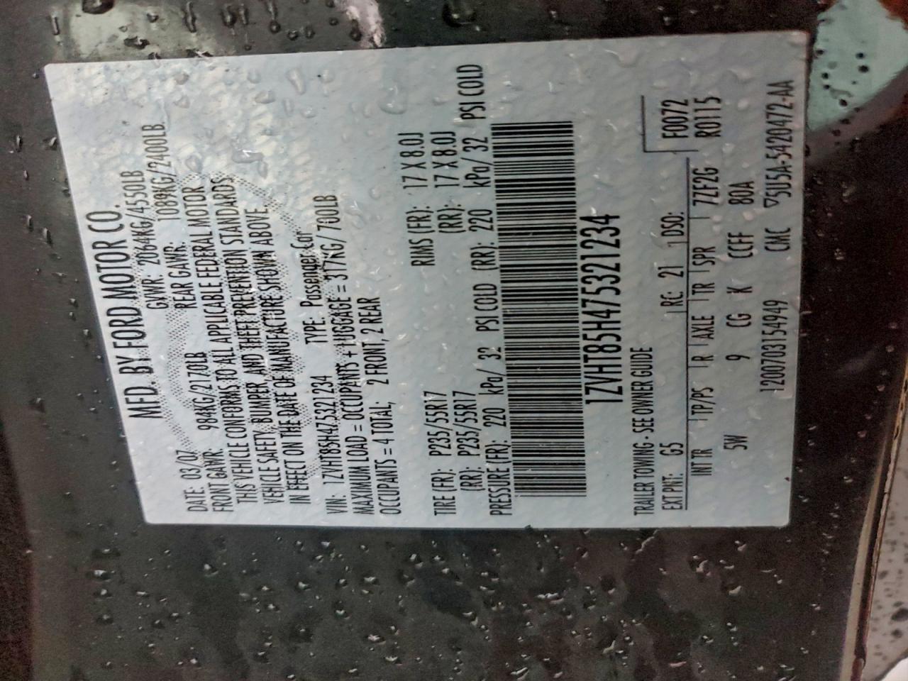 2007 Ford Mustang Gt VIN: 1ZVHT85H475321234 Lot: 93547325