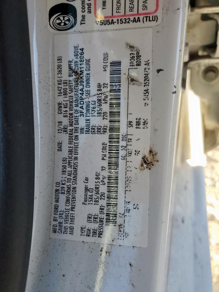 2019 Ford Fiesta S VIN: 3FADP4AJ9KM118064 Lot: 92001645