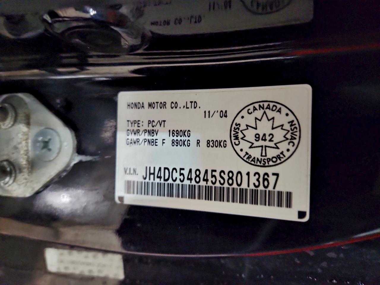 2005 Acura Rsx VIN: JH4DC54845S801367 Lot: 94460975