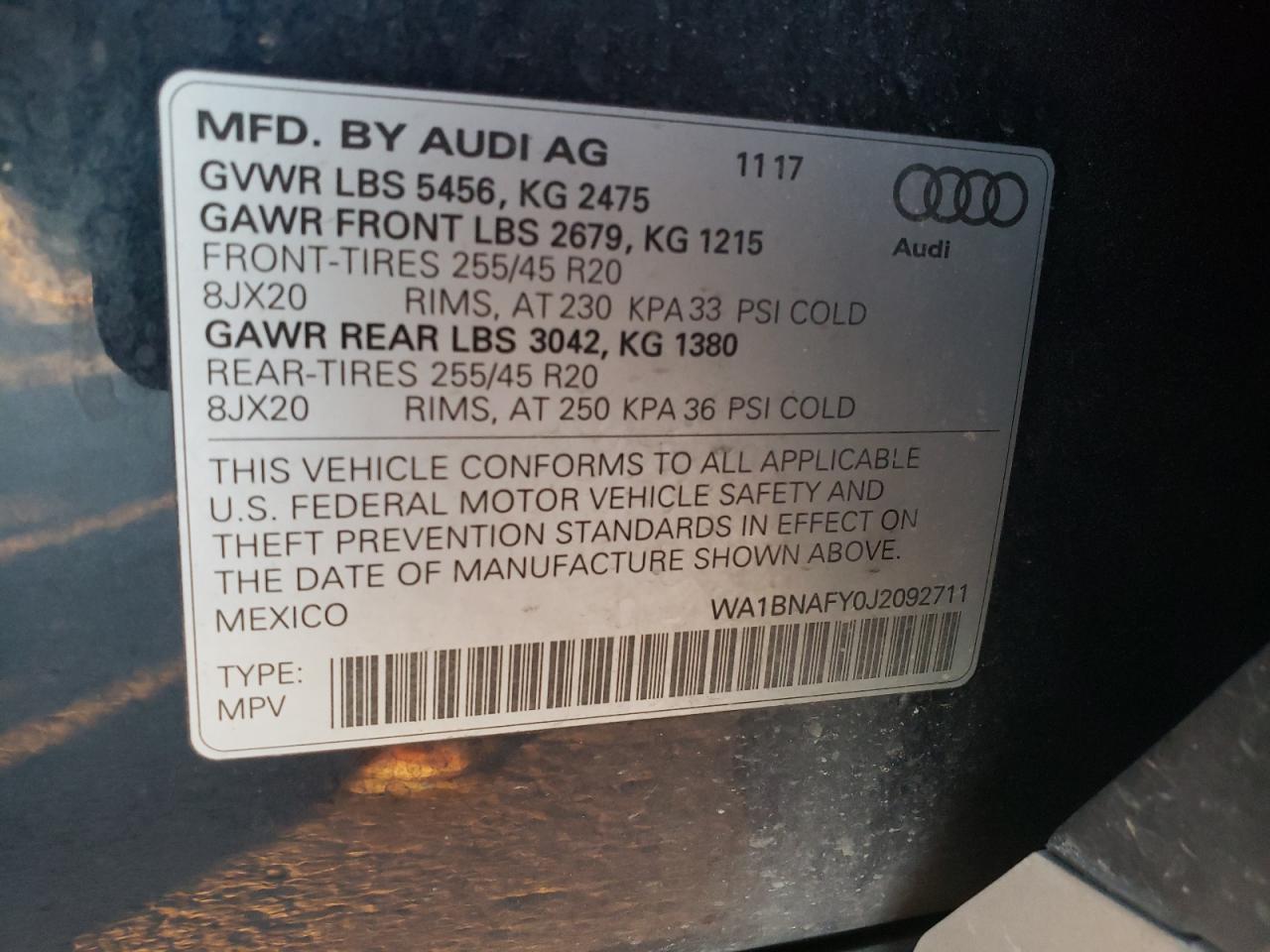 2018 Audi Q5 Premium Plus VIN: WA1BNAFY0J2092711 Lot: 92425155