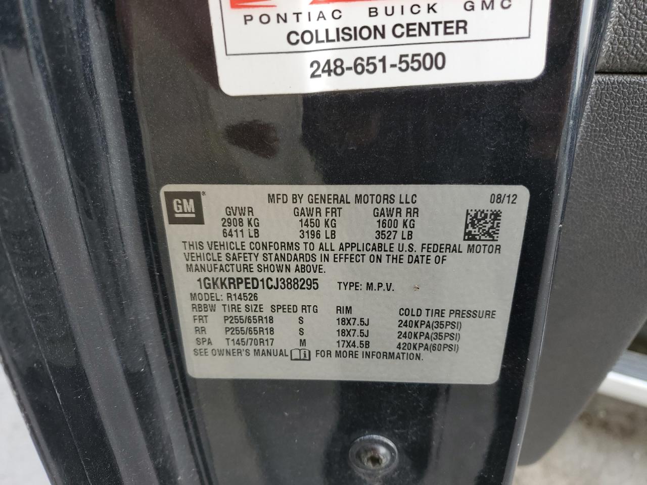 2012 GMC Acadia Sle VIN: 1GKKRPED1CJ388295 Lot: 92489385