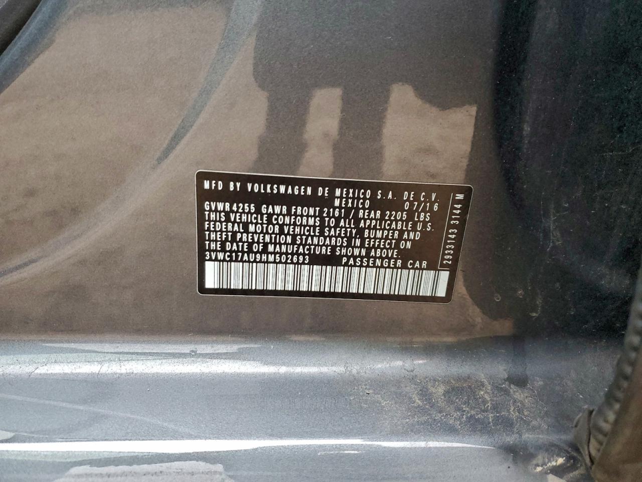2017 Volkswagen Golf Sportwagen S VIN: 3VWC17AU9HM502693 Lot: 93390545