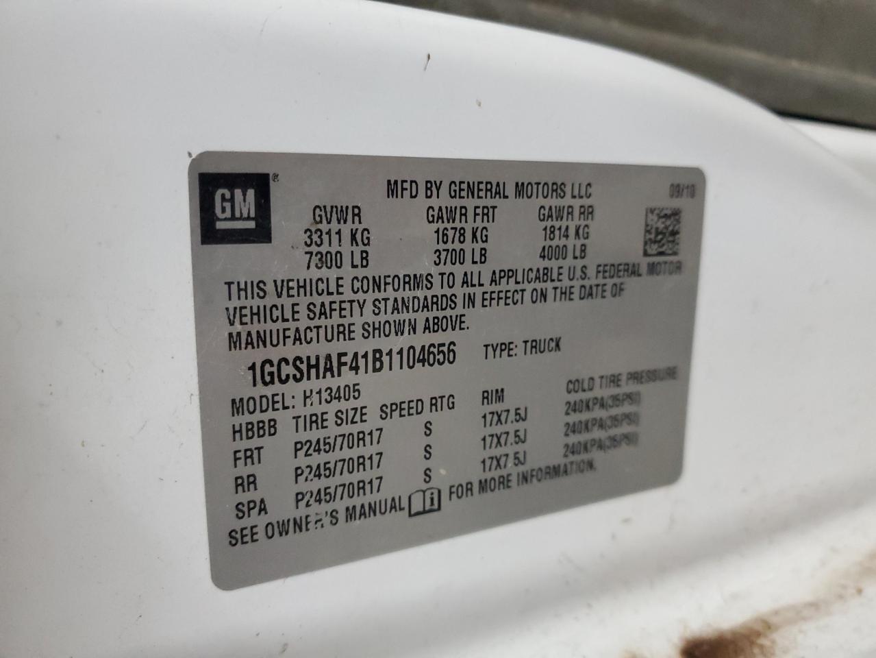 2011 Chevrolet Express G1500 VIN: 1GCSHAF41B1104656 Lot: 92217835