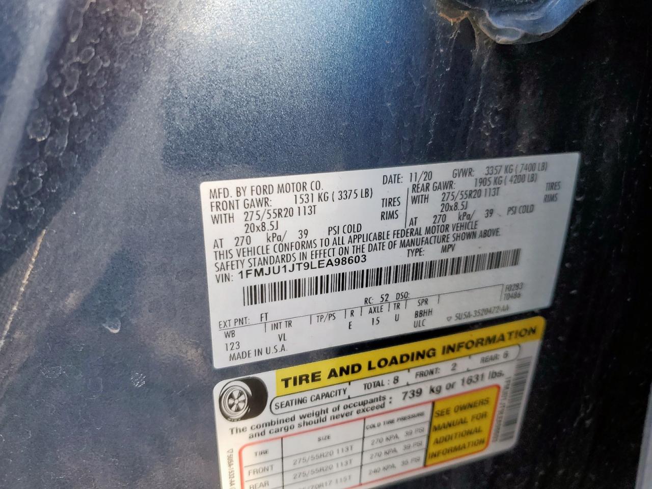 2020 Ford Expedition Xlt VIN: 1FMJU1JT9LEA98603 Lot: 91241565