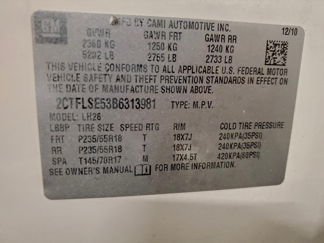 2011 GMC Terrain Sle VIN: 2CTFLSE53B6313981 Lot: 93925635