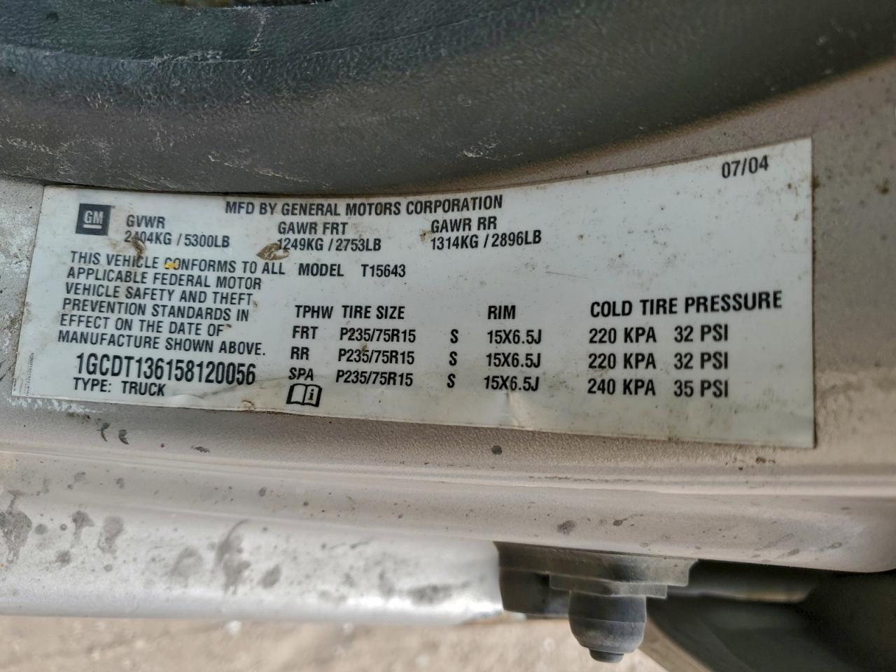 2005 Chevrolet Colorado VIN: 1GCDT136158120056 Lot: 93654355