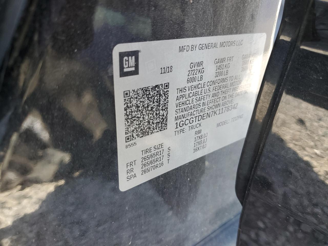 2019 Chevrolet Colorado Z71 VIN: 1GCGTDEN7K1178342 Lot: 93079875