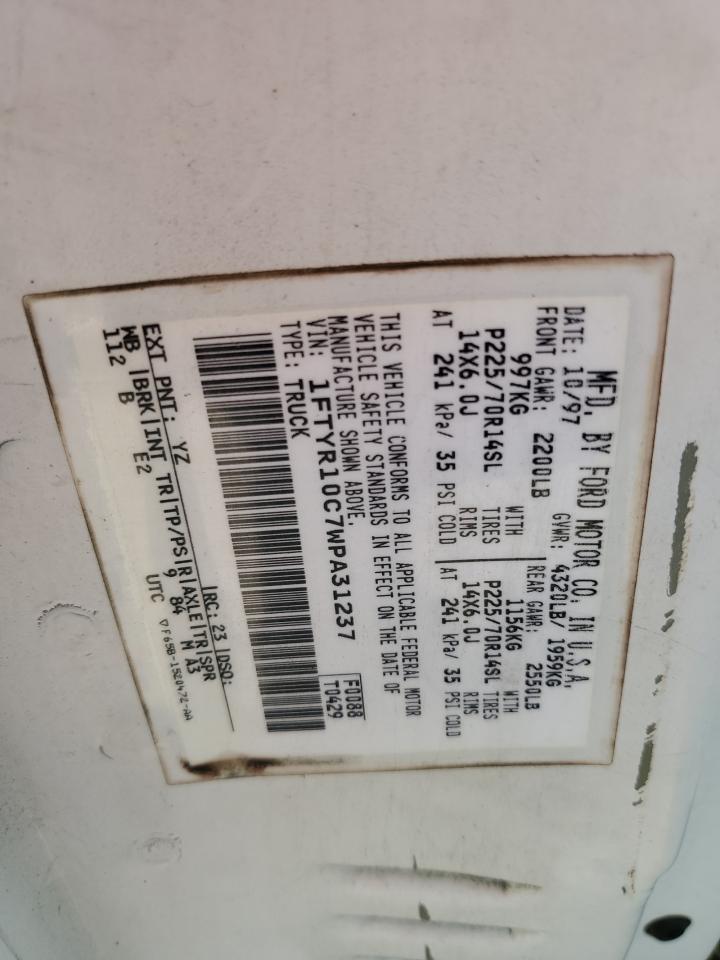 1998 Ford Ranger VIN: 1FTYR10C7WPA31237 Lot: 92835035