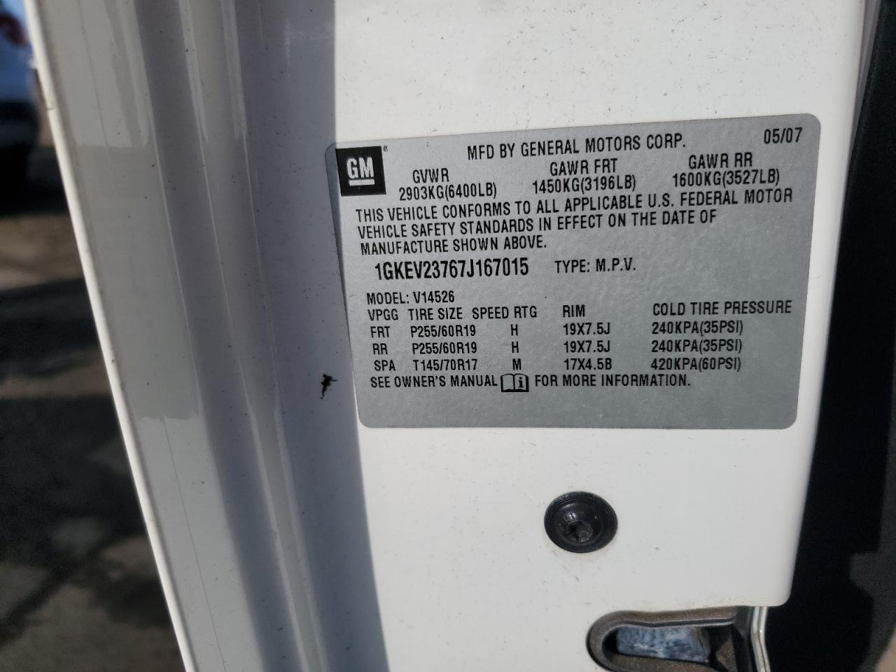 2007 GMC Acadia Slt-1 VIN: 1GKEV23767J167015 Lot: 93466155