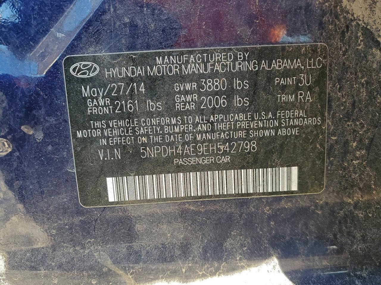 2014 Hyundai Elantra Se VIN: 5NPDH4AE9EH542798 Lot: 94285825