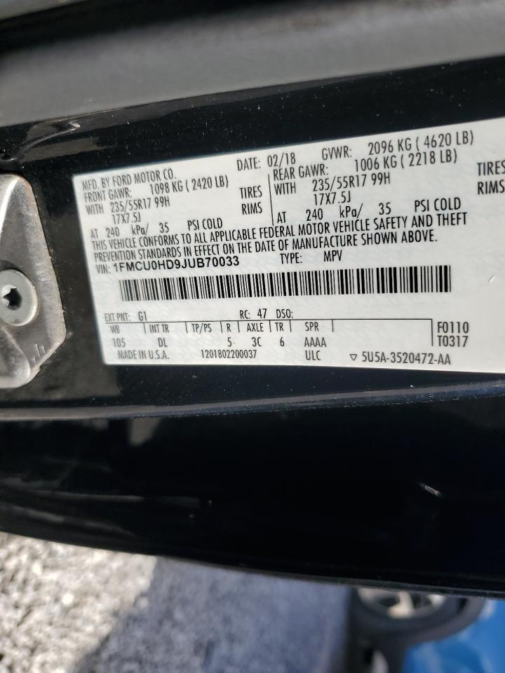 2018 Ford Escape Sel VIN: 1FMCU0HD9JUB70033 Lot: 92277275