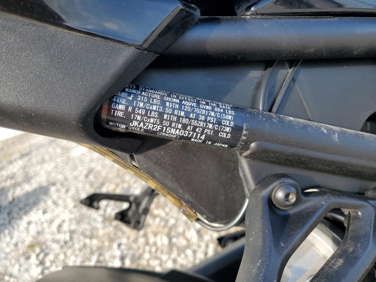 2022 Kawasaki Zr900 VIN: JKAZR2F15NA037114 Lot: 93673975