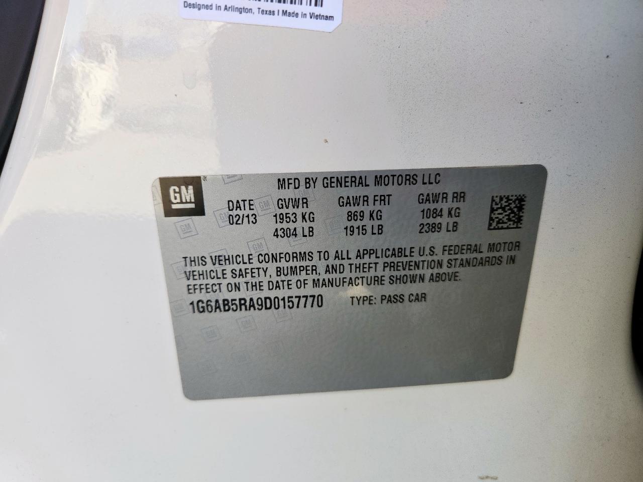 2013 Cadillac Ats Luxury VIN: 1G6AB5RA9D0157770 Lot: 92395565