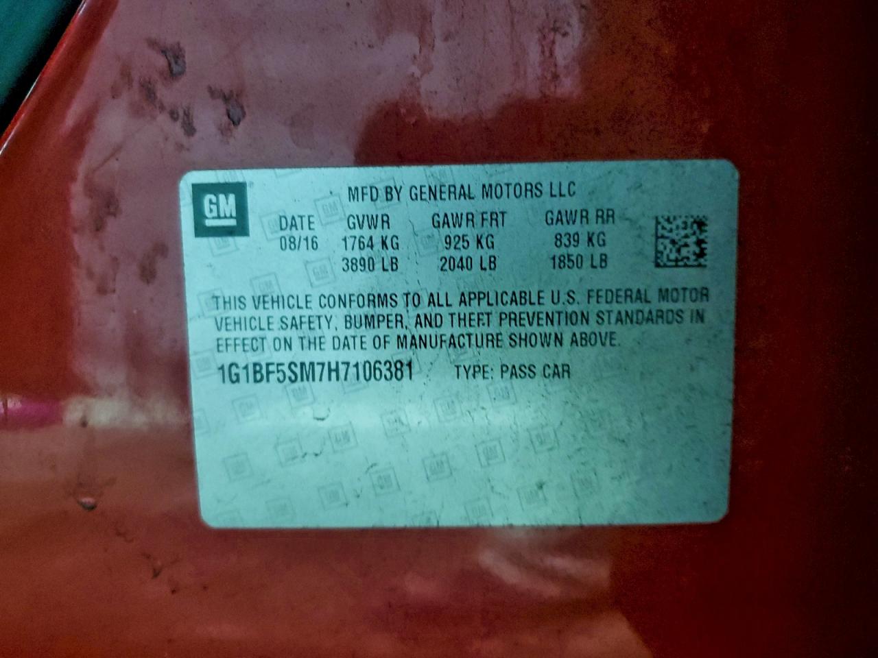 2017 Chevrolet Cruze Premier VIN: 1G1BF5SM7H7106381 Lot: 93079465