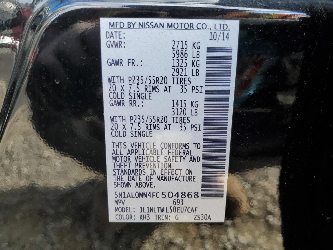 2015 Infiniti Qx60 VIN: 5N1AL0MM4FC504868 Lot: 92431845