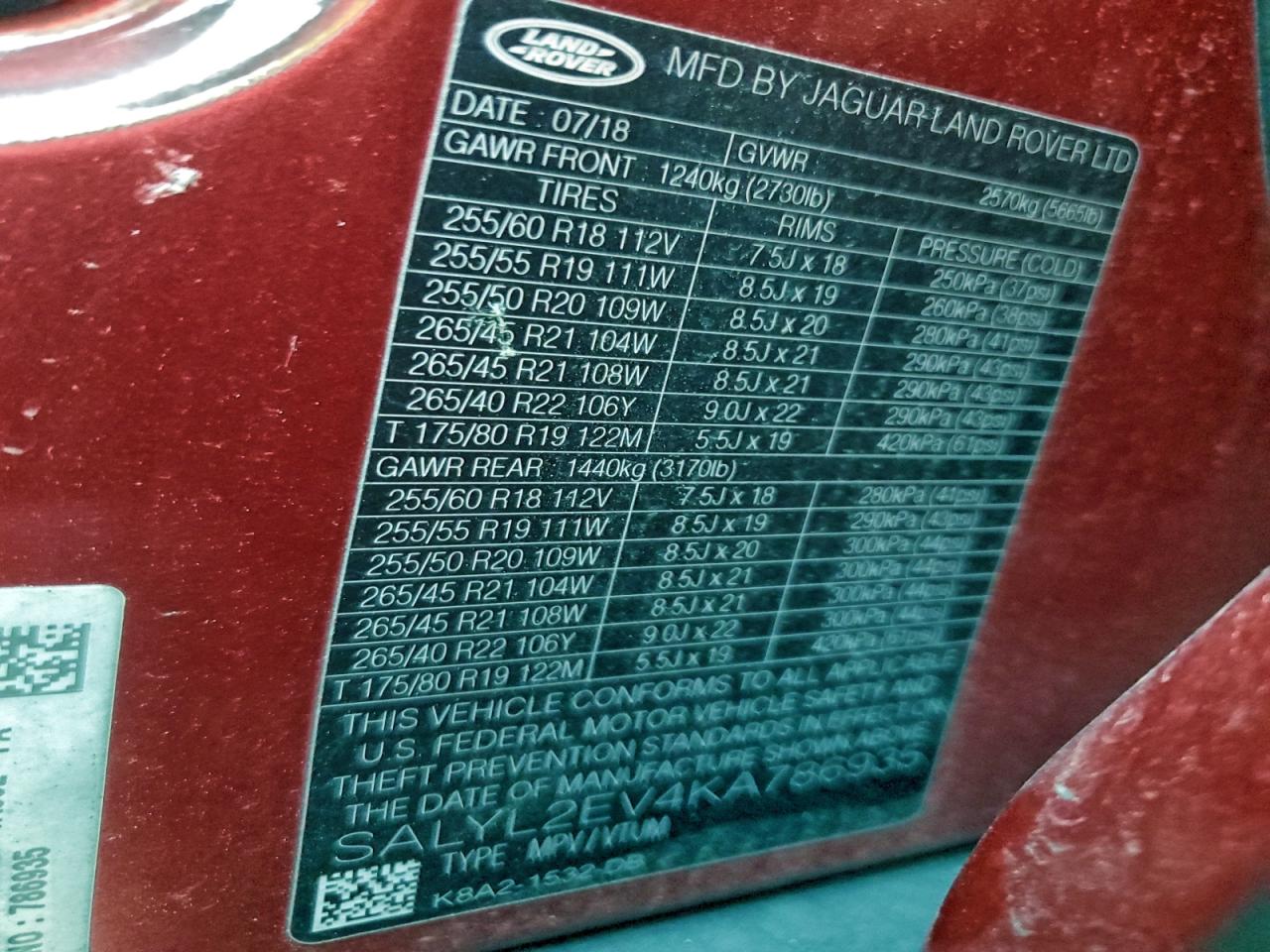 2019 Land Rover Range Rover Velar R-Dynamic Se VIN: SALYL2EV4KA786935 Lot: 94544175