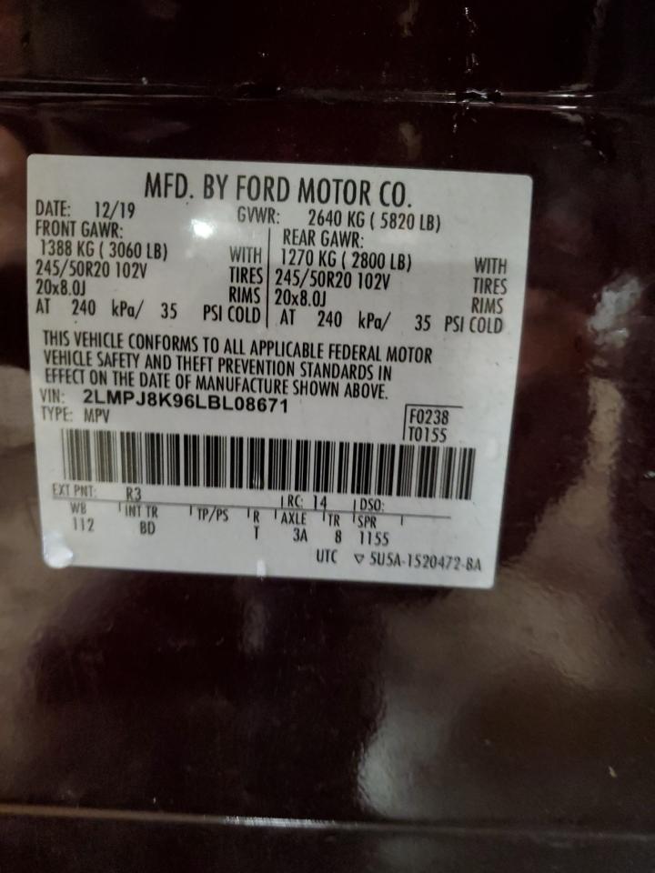 2020 Lincoln Nautilus Reserve VIN: 2LMPJ8K96LBL08671 Lot: 93135525