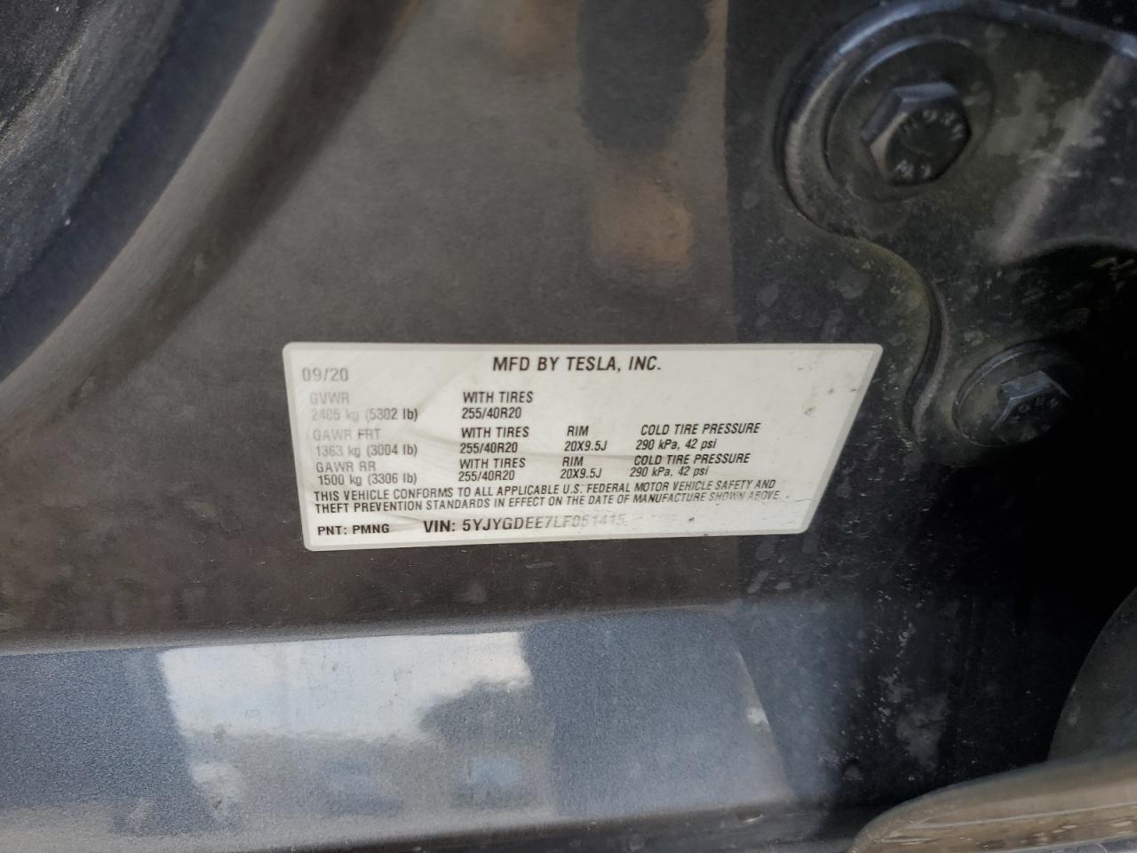 2020 Tesla Model Y VIN: 5YJYGDEE7LF051415 Lot: 92193365