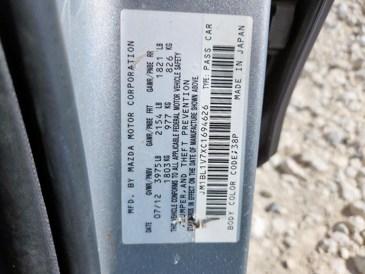 2012 Mazda 3 I VIN: JM1BL1V7XC1694626 Lot: 90886755