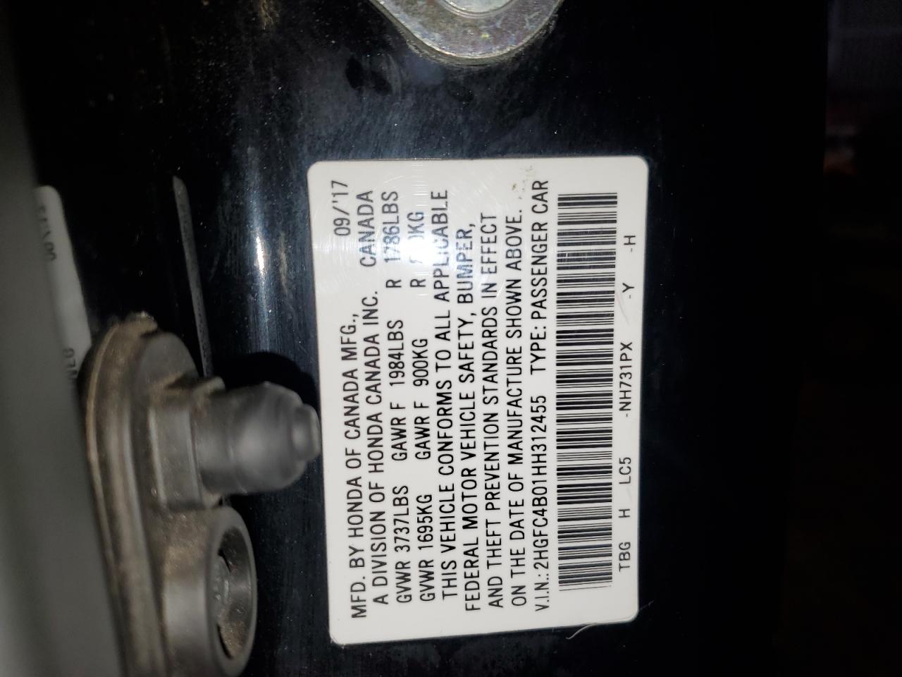 2017 Honda Civic Lx VIN: 2HGFC4B01HH312455 Lot: 92647625