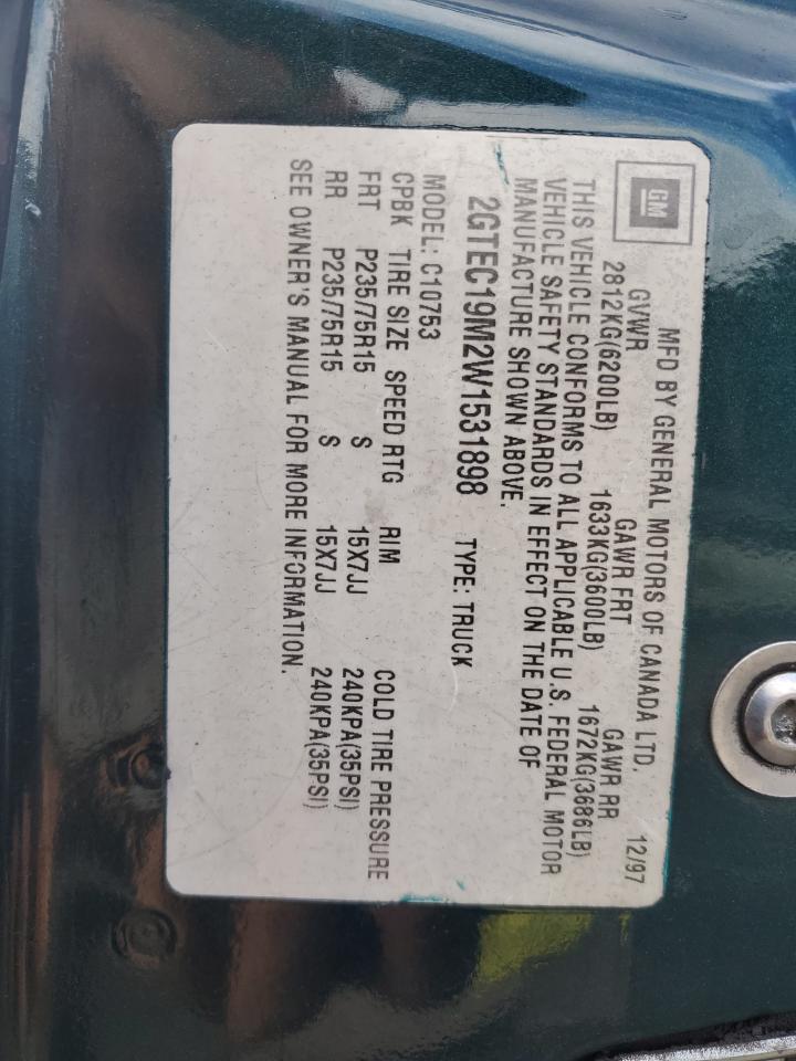 1998 GMC Sierra C1500 VIN: 2GTEC19M2W1531898 Lot: 92441005