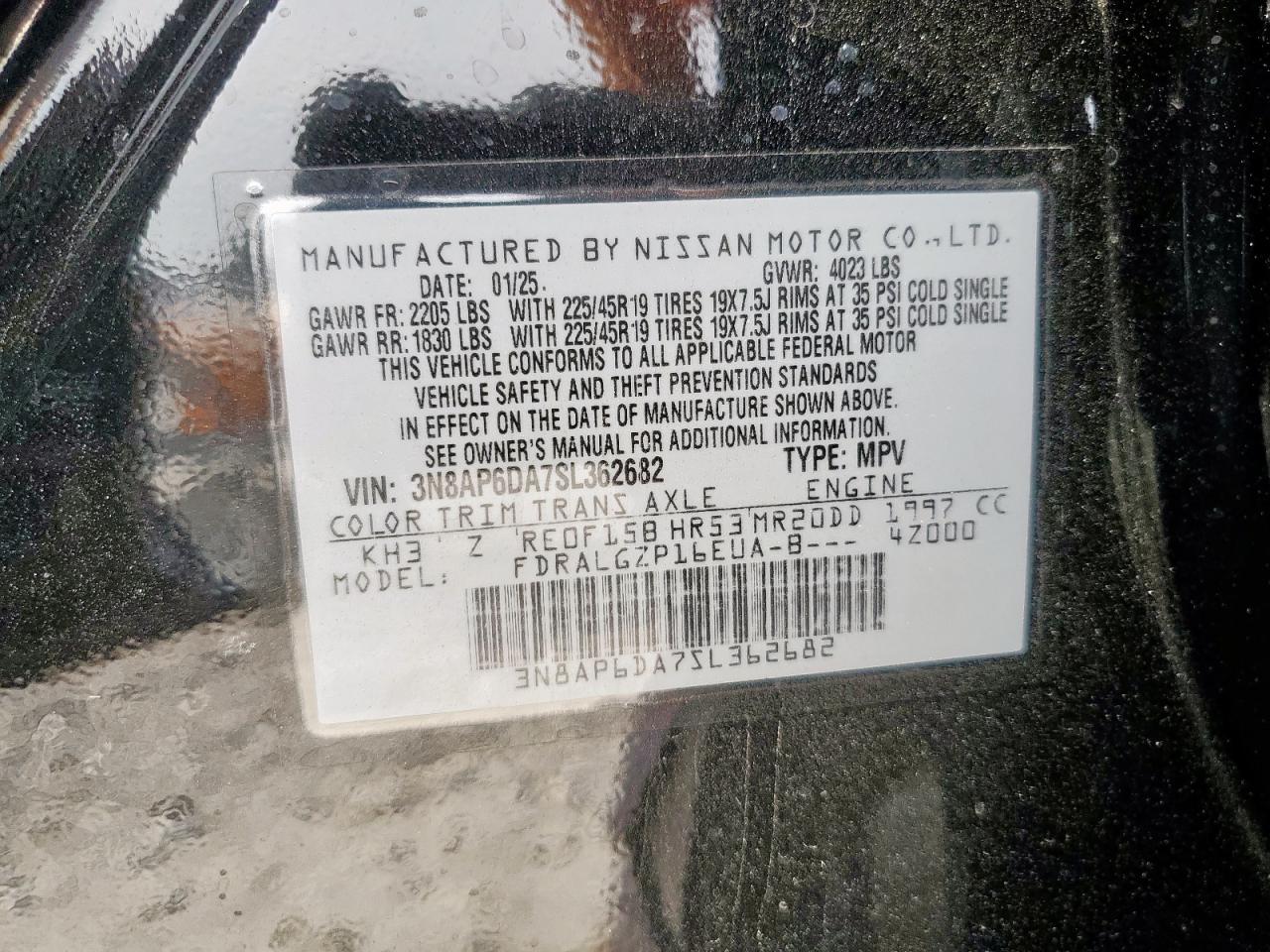 2025 Nissan Kicks Sr VIN: 3N8AP6DA7SL362682 Lot: 93353895