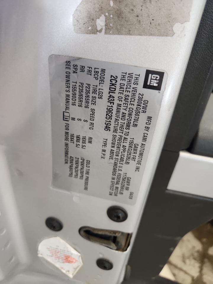 2009 Pontiac Torrent VIN: 2CKDL43F196251946 Lot: 92262035