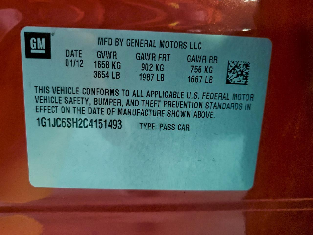 2012 Chevrolet Sonic Lt VIN: 1G1JC6SH2C4151493 Lot: 94543165