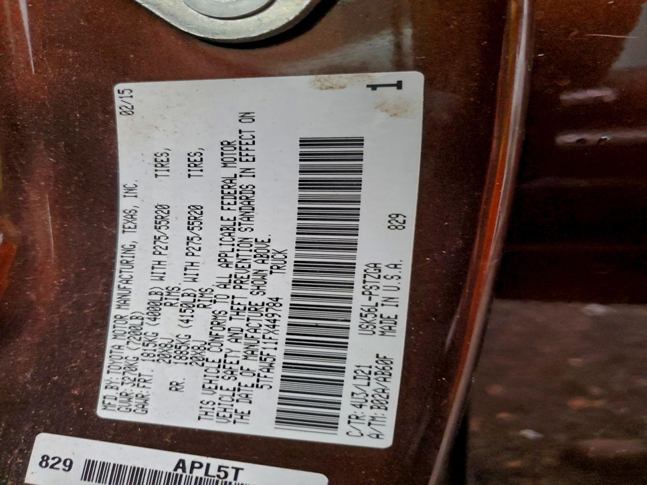 2015 Toyota Tundra Crewmax 1794 VIN: 5TFAW5F11FX449784 Lot: 94558935