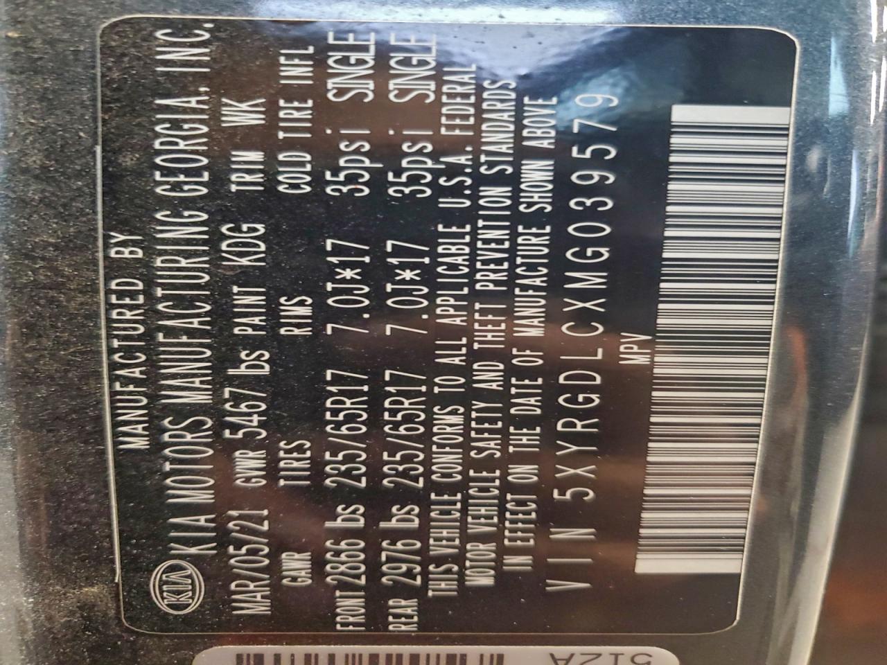 2021 Kia Sorento Lx VIN: 5XYRGDLCXMG039579 Lot: 94318565