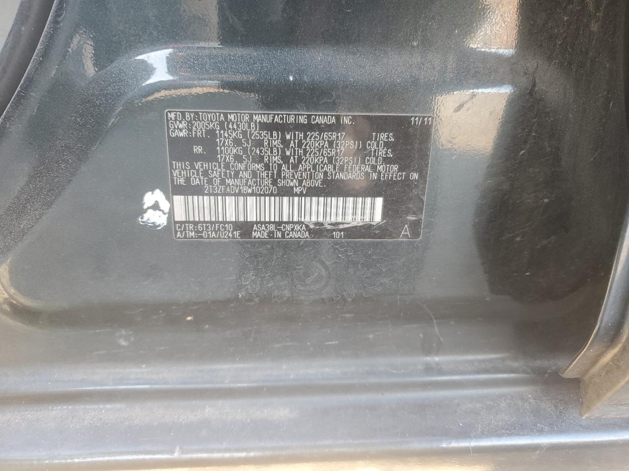 2011 Toyota Rav4 VIN: 2T3ZF4DV1BW102070 Lot: 92288745