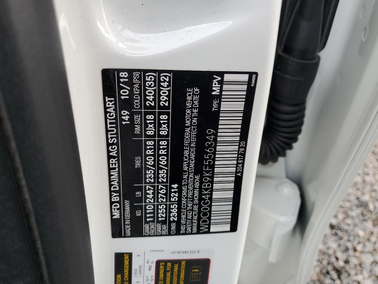 2019 Mercedes-Benz Glc 300 4Matic VIN: WDC0G4KB9KF556349 Lot: 92566225