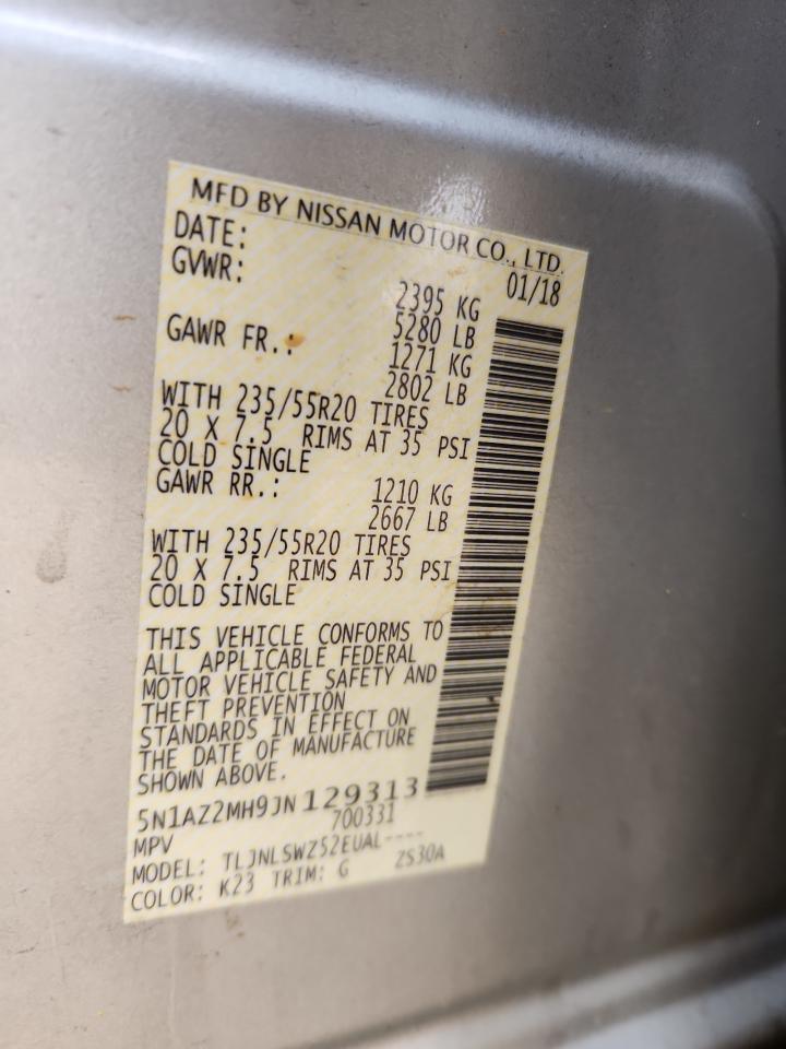 2018 Nissan Murano S VIN: 5N1AZ2MH9JN129313 Lot: 93200855