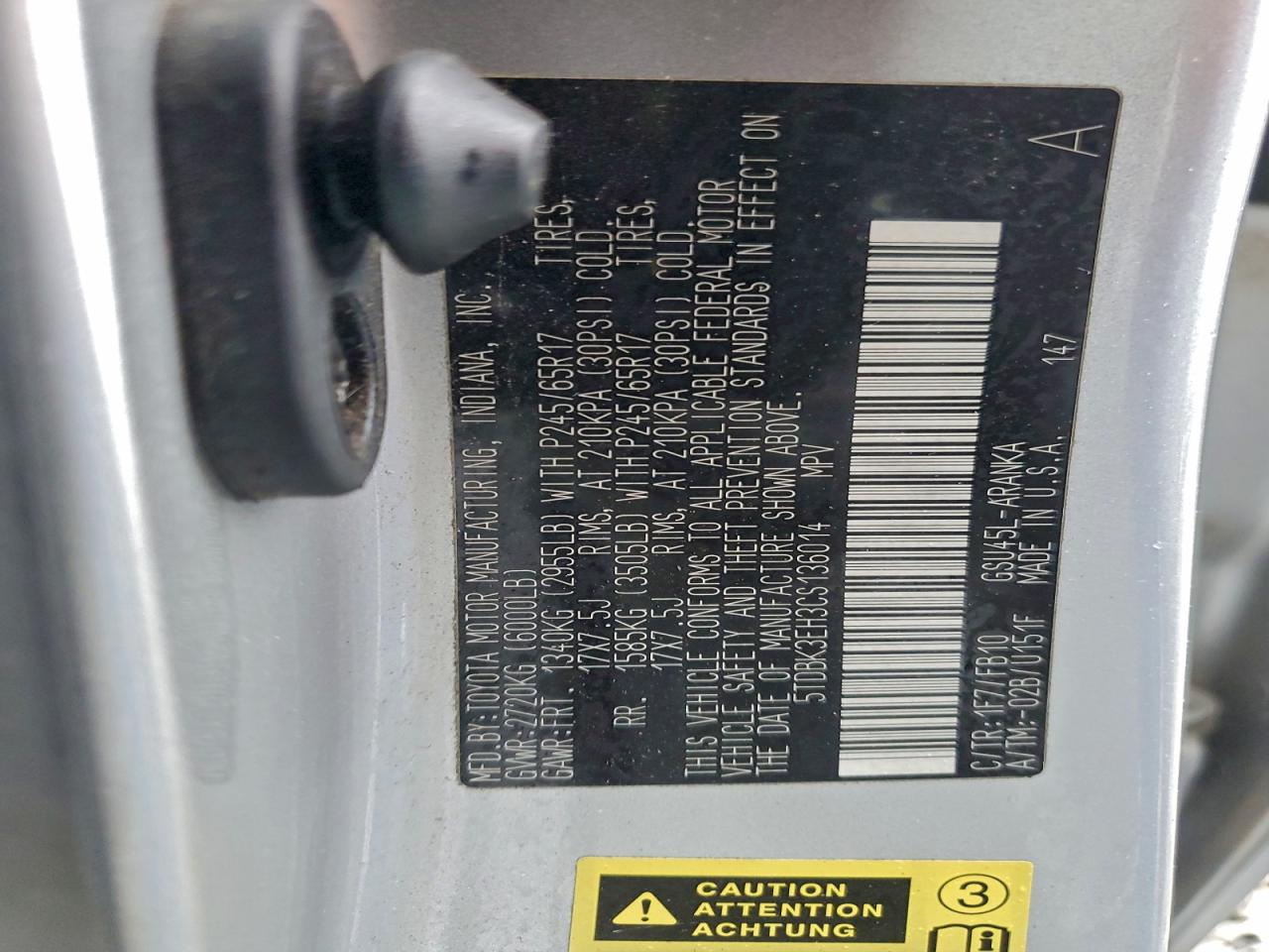 2012 Toyota Highlander Base VIN: 5TDBK3EH3CS136014 Lot: 93975935