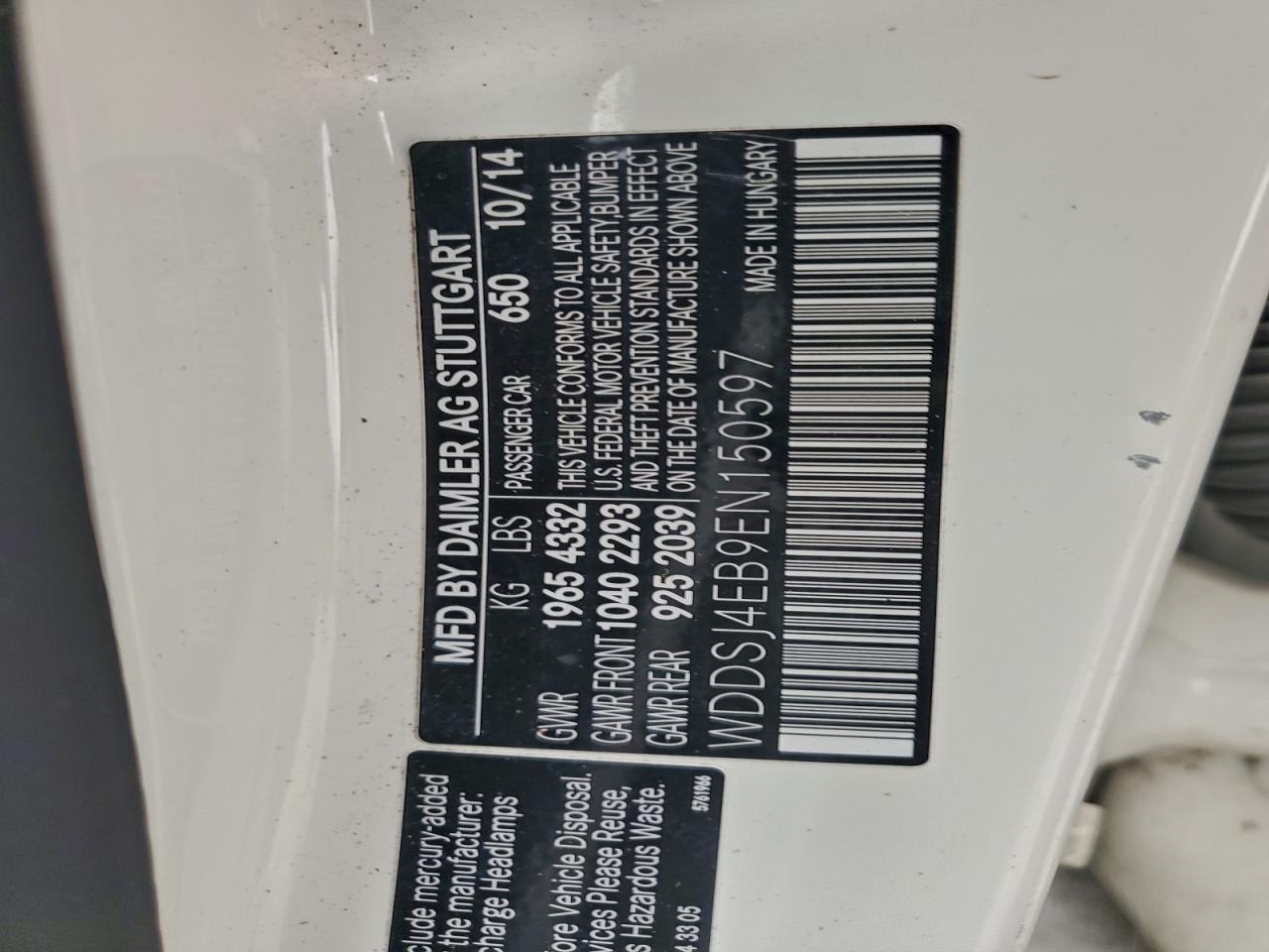 2014 Mercedes-Benz Cla 250 VIN: WDDSJ4EB9EN150597 Lot: 93858025